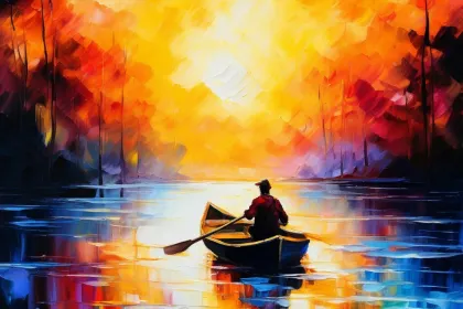 a man in a boat at sunset, by Leonid Afremov (Russia) jigsaw puzzle