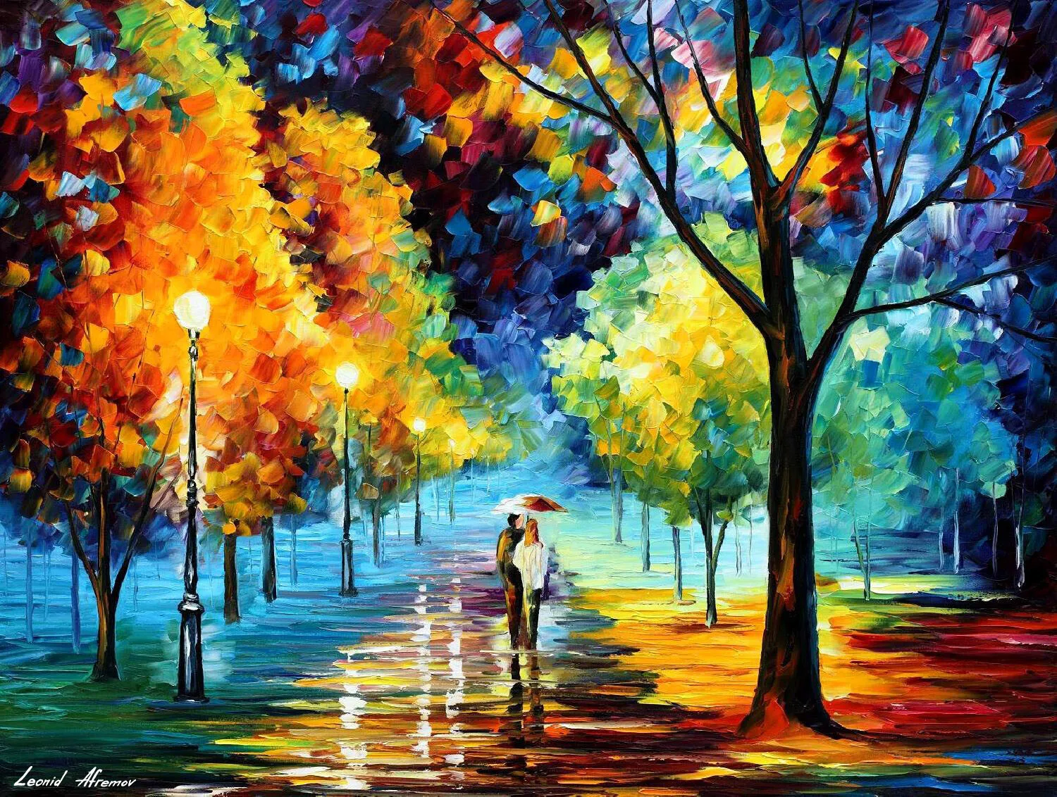 NIGHT ALLEY WALK By Leonid Afremov (Russia)