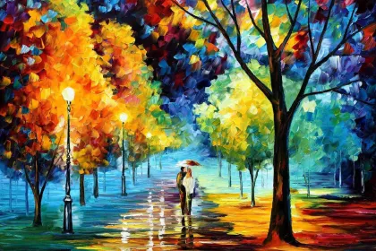 NIGHT ALLEY WALK  By Leonid Afremov (Russia) jigsaw puzzle