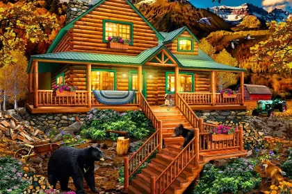 Mountain Cabin Visitors jigsaw puzzle