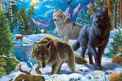 Wolves on a Snowy Night jigsaw puzzle