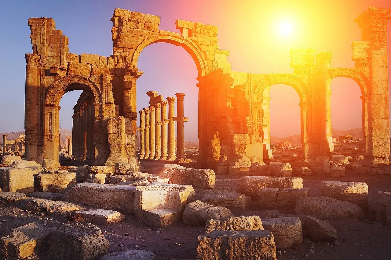 Ancient Ruins Sunset Scene