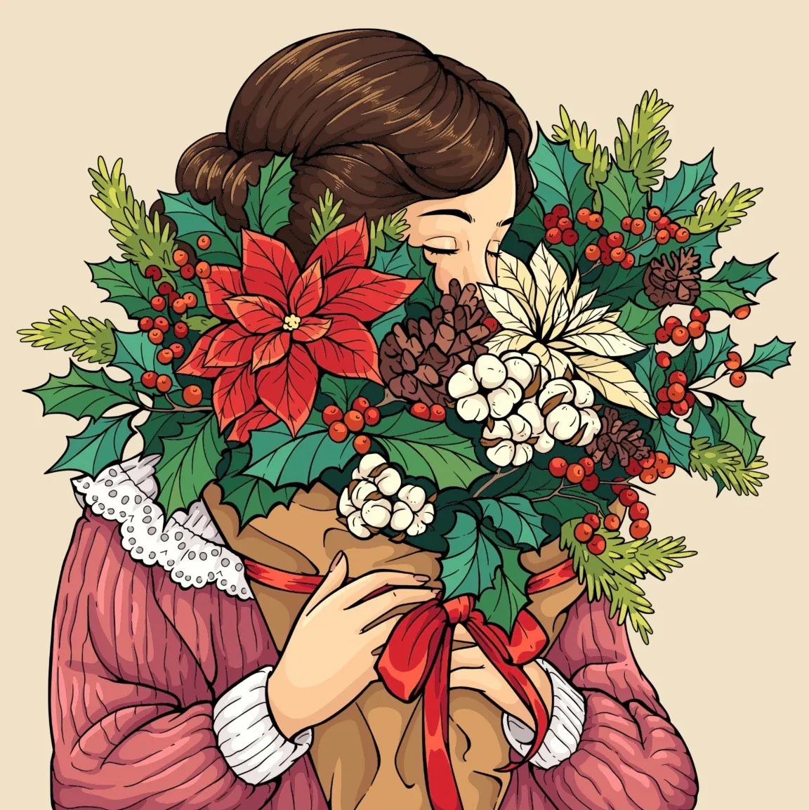 Girl with Poinsettias-Happy Color