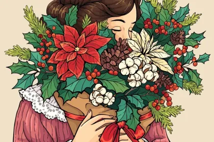Girl with Poinsettias-Happy Color jigsaw puzzle