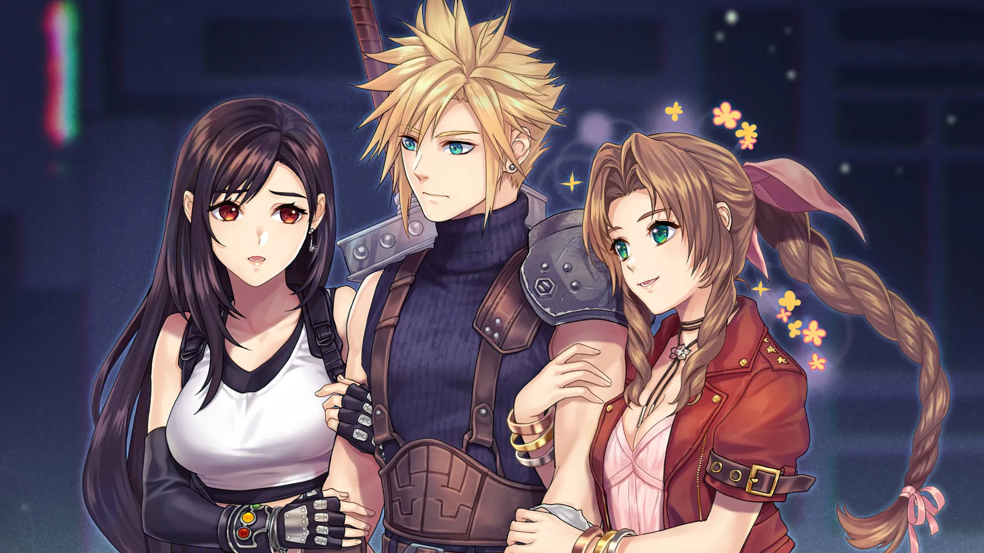 Final Fantasy VII Cloud with the girls