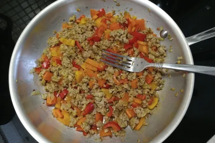 Spicy meat and peppers