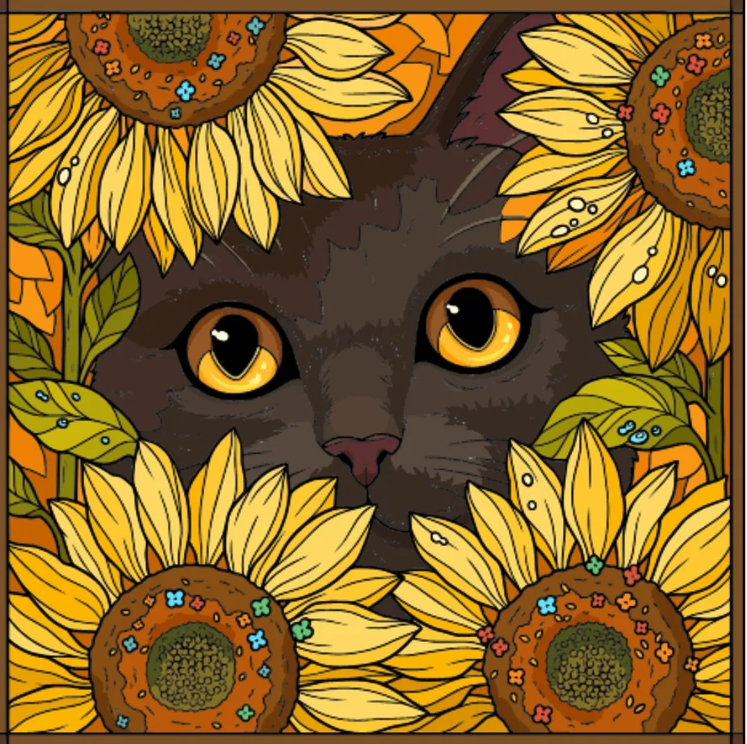 Kitty with Sunflowers-Happy Color
