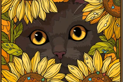 Kitty with Sunflowers-Happy Color jigsaw puzzle