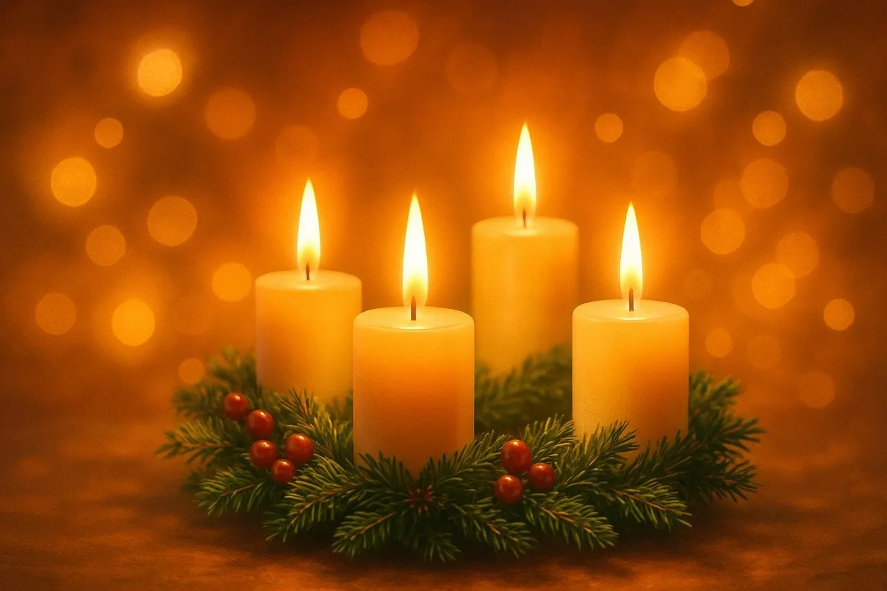 Advent Candles with Holly Wreath