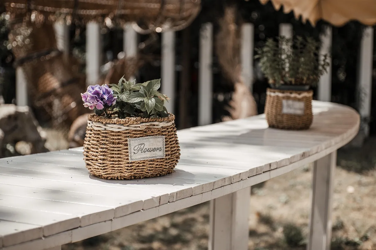 Outdoor Table with Flower Basket