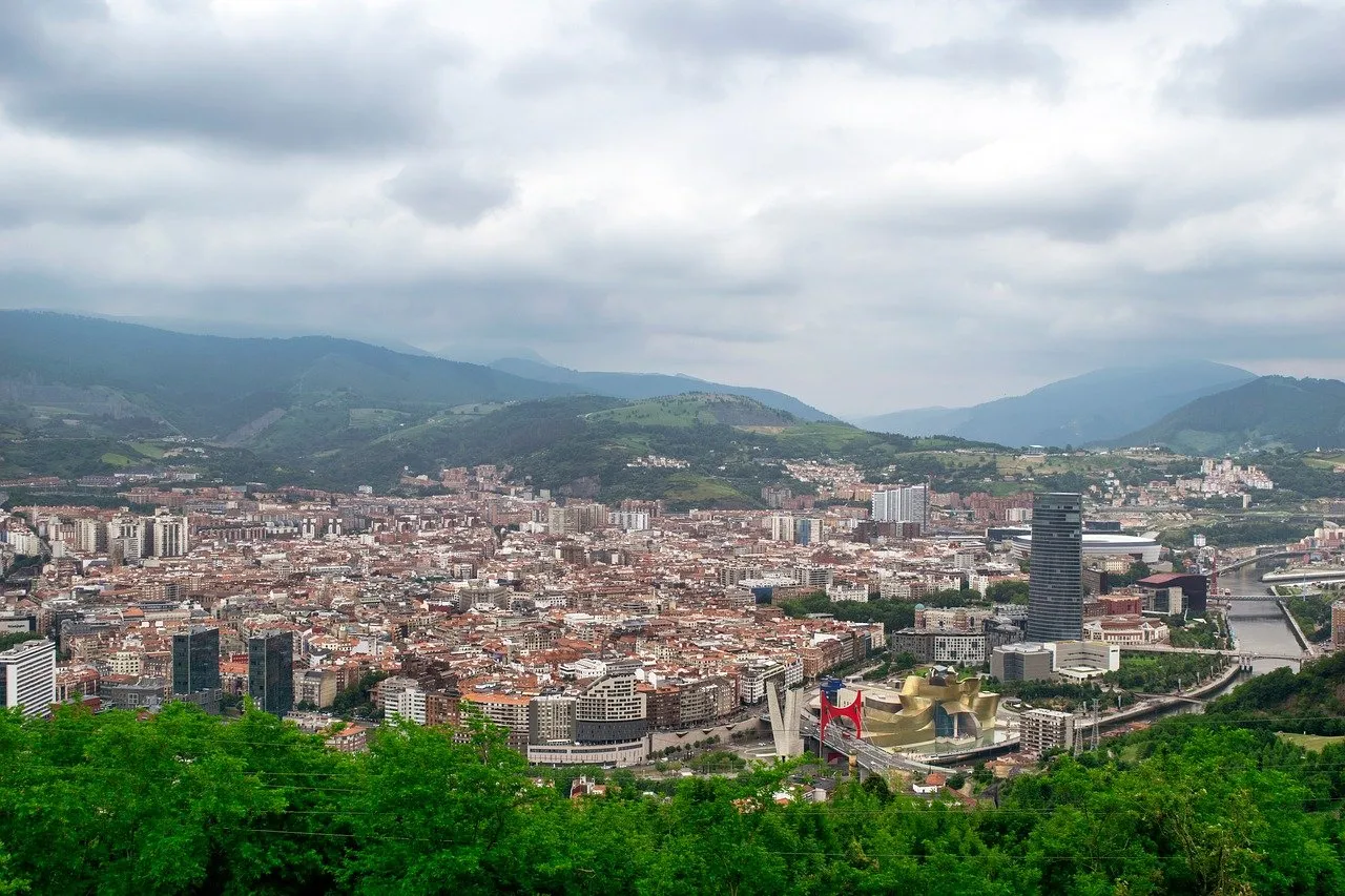 Cityscape under cloudy sky