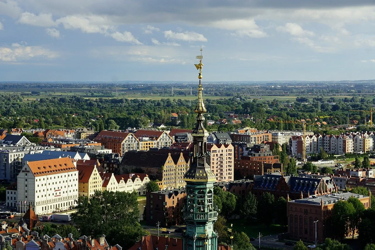 Cityscape with prominent tower