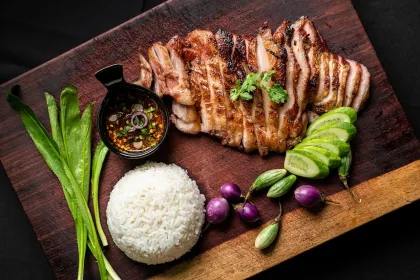Jigsaw puzzle of Grilled Pork with Rice Dish