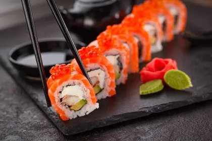 Jigsaw puzzle of Sushi Rolls with Chopsticks