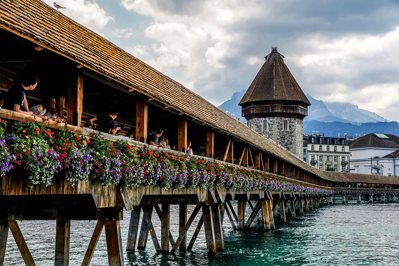 Covered Bridge with Flowers