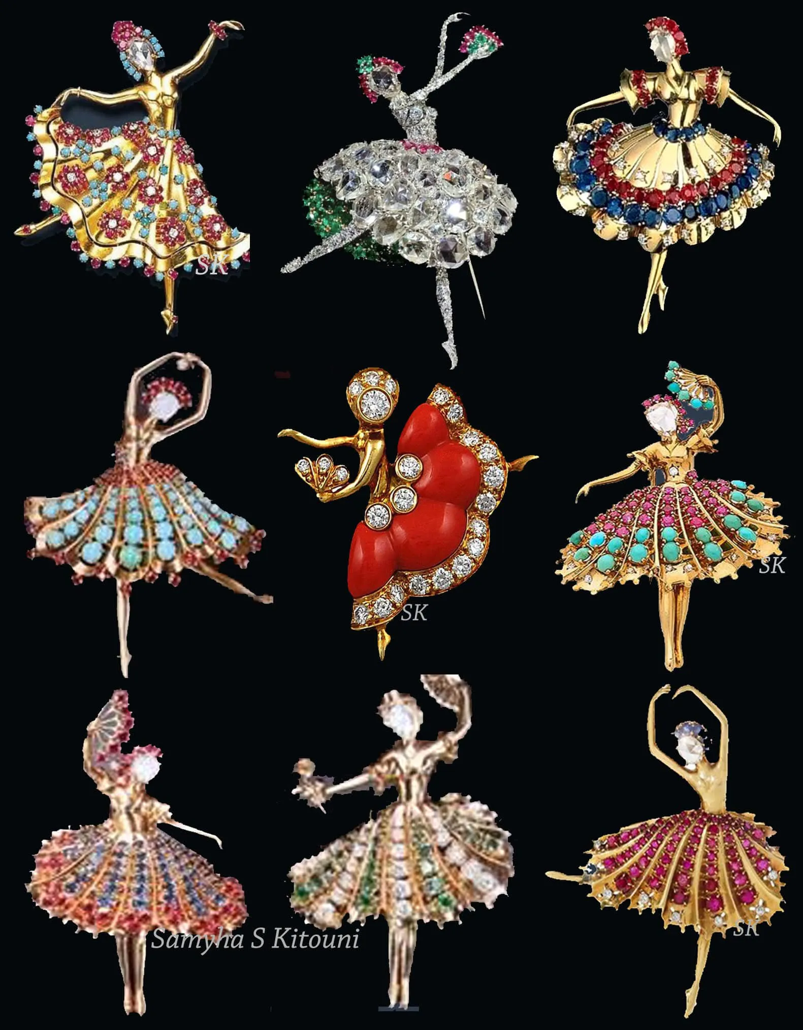 Dancer brooches