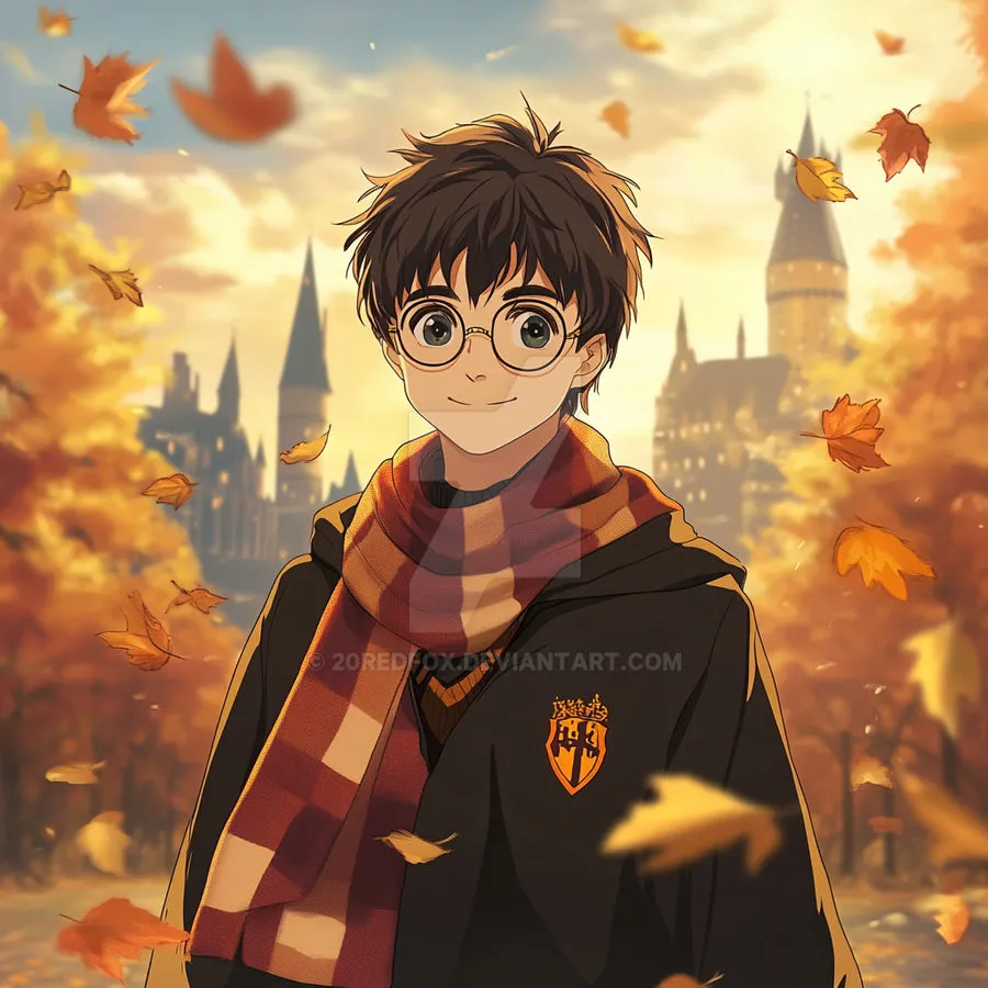 e.g. Harry Potter having fun in autumn