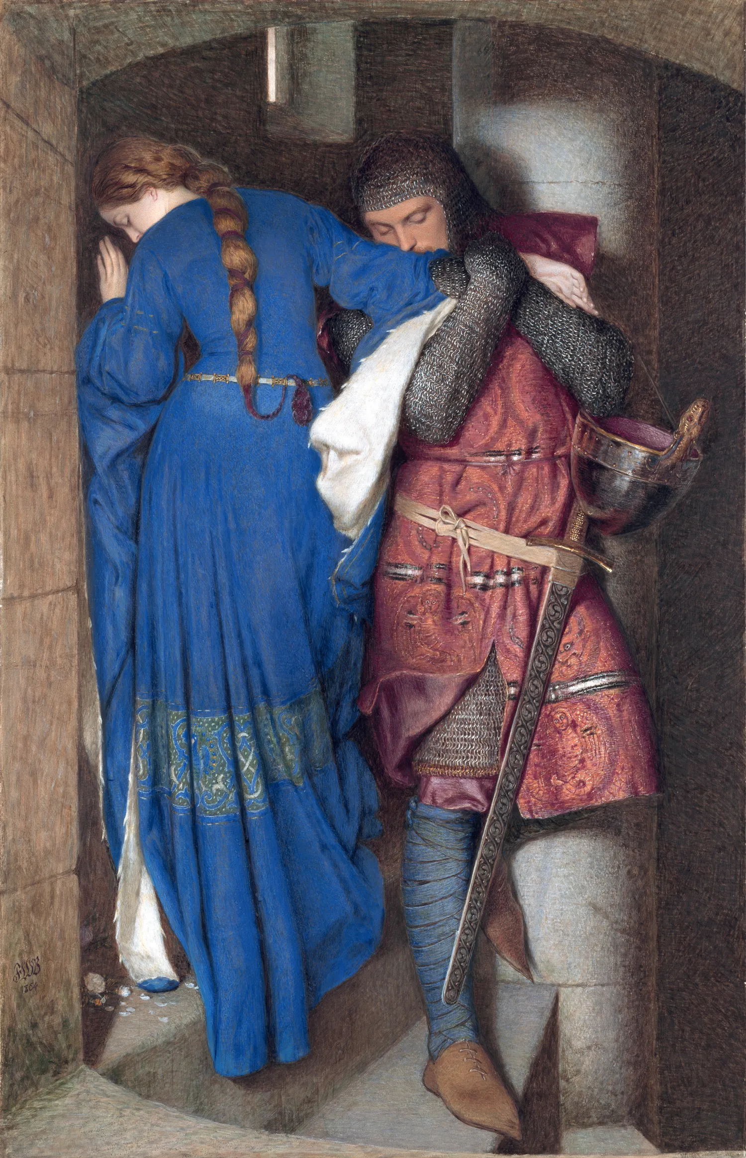 Hellelil and Hildebrand, the Meeting on the Turret Stairs, Frederick William Burton. 1864